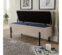 Home Source Oasis Light Grey Velvet Ottoman With Black Metal Legs