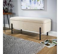 Home Source Oasis Off White Linen Ottoman With Black Metal Legs