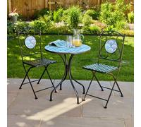 Home Source Ocean Garden Patio Mosaic Bistro Set - 2 Chairs and Round Table, Blue
