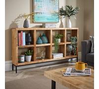 Home Source Open Wide Bookcase Solid Wooden Mango Frame Iron Home Office Storage in Light Oak Home Source Light Oak