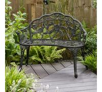 Home Source Cast Aluminium Garden Bench Metal Frame 2 Seater Patio Chair in Black Home Source Black