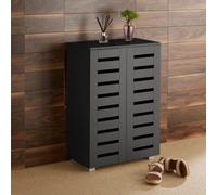 Home Source Oslo 2 Door Shoe Storage Cabinet Unit Black Hallway Furniture
