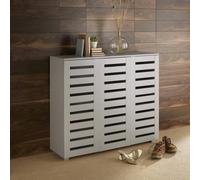 (Grey) Home Source Oslo 3 Door Slatted Shoe Cabinet Storage Unit