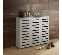 (Grey) Home Source Oslo 3 Door Slatted Shoe Cabinet Storage Unit