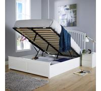 Home Source Ottoman Bed Frame Storage Space End Gas Lift Fabric Modern Style in White | Size: King Home Source White King