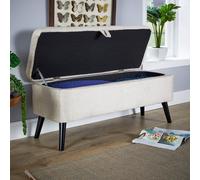 Home Source Ottoman Box Velvet Fabric Hidden Storage Wooden Legs Home Living in Grey Home Source Grey