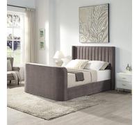 Home Source Ottoman King Size Storage Smart TV Bed Frame TV Footboard Upholstered in Grey Home Source Grey King