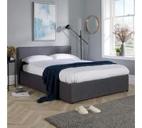 Home Source Ottoman Storage Bed End Lift Hopsack Fabric Bed Frame Gas Lift in Grey | Size: Double Home Source Grey Double