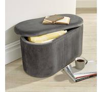 Home Source Ottoman Storage Box Pouffe Seat Stool Footstool Storage Velvet Bench in Grey Home Source Grey
