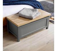 Home Source Ottoman Storage Chest 36mm Oak Top Blanket Bedding Box Safety Hinge in Dark Grey Home Source Dark Grey