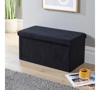 Home Source Ottoman Storage Chest Corduroy Fabric Large Folding Solid Space Saving in Black Home Source Black