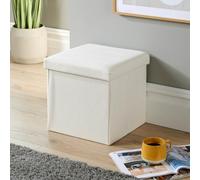 Home Source Ottoman Storage Chest Folding Corduroy Fabric Solid Storage Box in Cream Home Source Cream