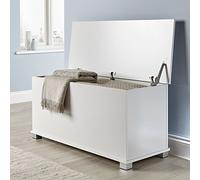 Home Source Ottoman Storage Toy Chest Bedding Blanket Box, White, 99cm | Roomy 99cm wide chest for bedding and blankets, safety hinged lid, sturdy feet, wipe-clean finish, tidy for any room