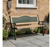 Home Source Outdoor Garden Bench with Wooden Seat & Decorative Backrest in Dark Green Home Source Dark Green
