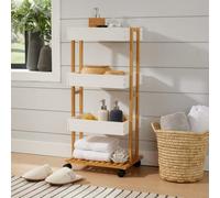 Home Source Oxford Bamboo 4 Tier White Utility Drinks Trolley Kitchen Bathroom Organiser Unit