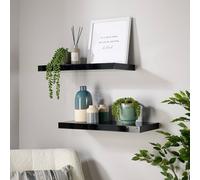 Home Source Pair of 60cm Floating Storage Shelf Wall Mounted Wooden Book Shelves in Black Home Source Black