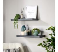 Pair of 60cm Floating Storage Shelf Wall Mounted Wooden Book Shelves Home Source Grey One Size