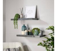 Home Source Cloud Pair Of 60Cm Gloss Floating Wall Shelves Grey