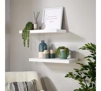 Home Source Pair of 60cm Floating Storage Shelf Wall Mounted Wooden Book Shelves in White Home Source White