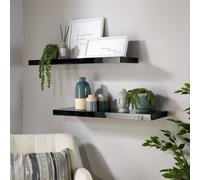 Home Source Cloud Pair Of 80Cm Gloss Floating Wall Shelves Black