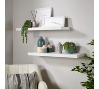 Pair of 80cm Floating Storage Shelf Wall Mounted Wooden Book Shelves Home Source White One Size