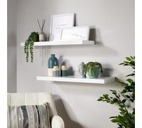 Pair of 80cm Floating Storage Shelf Wall Mounted Wooden Book Shelves Home Source White One Size