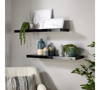 Home Source Pair of 80cm Floating Wall Mounted Storage Shelves - Black Gloss