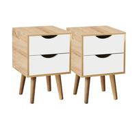 Home Source Boden Pair Bedside Cabinets With 2 Drawers Solid Wood Legs Oak