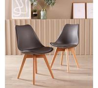 Home Source Pair of Tulip Dining Chair Padded Faux Leather Seat Solid Wood Legs in Grey Home Source Grey