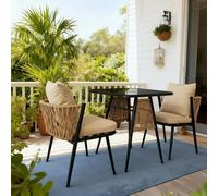 Home Source Patio Garden Bistro Set 3 Piece Rattan Furniture Table & Chairs in Black Home Source Black