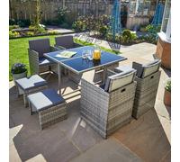 Home Source Pebble 9 Piece Rattan Outdoor Garden Patio Decking Table Stool And Chair Set