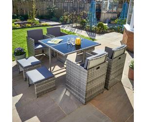 Home Source Pebble 9 Piece Rattan Outdoor Garden Patio Decking Table Stool And Chair Set