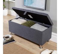 Home Source Pewter Dark Grey Padded Ottoman