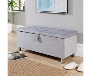 Home Source Pewter Light Grey Padded Ottoman