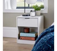 Bedside Wooden Table with One Storage Drawer Shelf Metal Handles Home Source White One Size