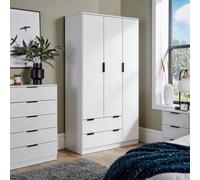 Home Source Phoenix 3 Door 2 Drawer Wardrobe With Hanging Rail And Shelf Storage