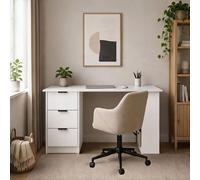 Home Source Phoenix 3 Drawer Desk & Lumera Chenille Fabric Beige Office Chair Set in White Home Source White