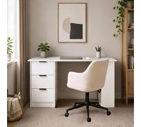 Home Source Phoenix 3 Drawer Desk & Lumera Chenille Fabric Ivory Office Chair Set in White Home Source White