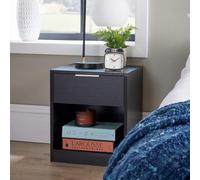 Home Source Phoenix Bedside Wooden Table with One Storage Drawer Shelf in Black Home Source Black