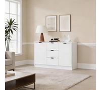 Home Source Phoenix Large 2 Door 3 Drawer Sideboard Cabinet Home Storage Cupboard in White Home Source White
