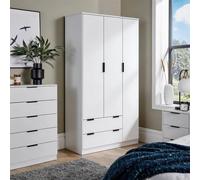 Home Source Phoenix Modern 3 Door 2 Drawer Wardrobe Hanging Rail Bedroom Storage in White Home Source White