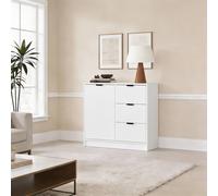 Home Source Phoenix Small 1 Door 3 Drawer Sideboard Cabinet Home Storage Cupboard in White Home Source White