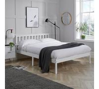 Home Source Pine Solid Wood Bed Frame Low End Slatted Base Headboard in White | Size: Small Double Home Source White Small Double