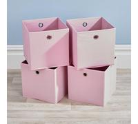 Home Source Folding Square Storage Utility Box Drawer 4 Piece Fabric Cube Set Pink, Pink