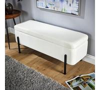 Home Source Plush White Boucle Storage Ottoman
