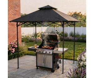 Home Source Pop-Up Outdoor Bbq Gazebo Shelter Black Steel Frame Water-Resistant With Lights