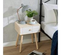 Home Source Romford 1 Drawer Natural And White Modern Bedside Table Storage Unit