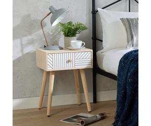 Home Source Romford 1 Drawer Natural And White Modern Bedside Table Storage Unit