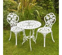 Home Source Rose Detail Outdoor Garden Bistro Patio Table And Chair Set White