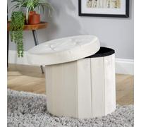 Home Source Round Ottoman Storage Box Seat Foot Stool Suitable for All Rooms Home in Beige Home Source Beige